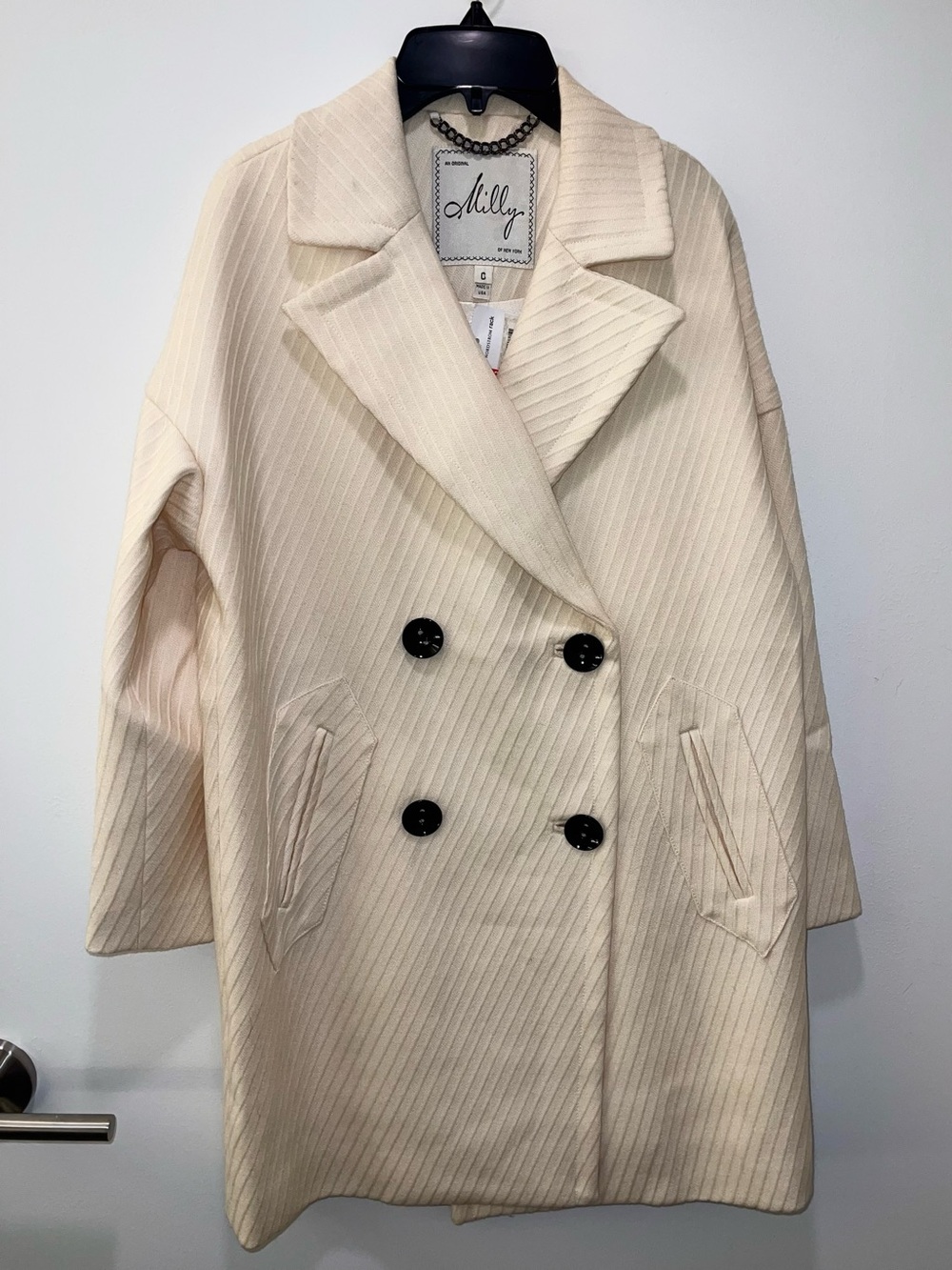 Milly Ivory Double-Breasted Wool-Blend Pea Coat 8